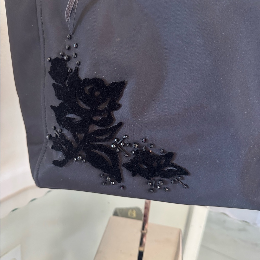 KATE SPADE NY Dawn Place Black Embellished Nylon Tote with Leather Trim NWOT - Picture 2 of 14